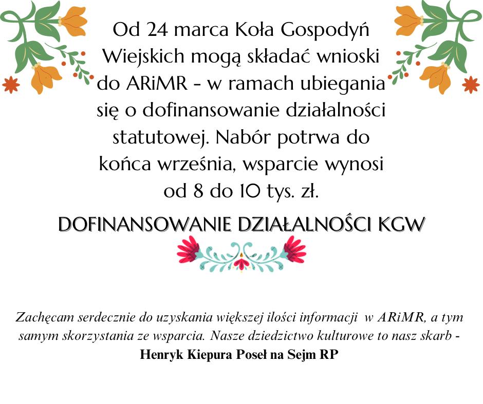 Plakat informujący o dofinansowaniu dla KGW