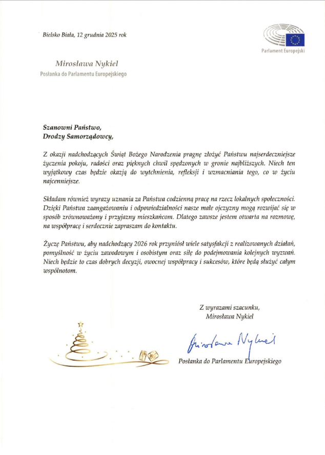 Życzenia od Posłanki do Parlamentu Europejskiego, Mirosławy Nykiel