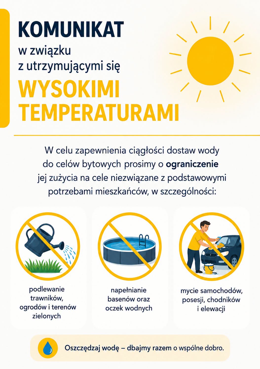 Komunikat w związku z utrzymującymi się wysokimi temperaturami