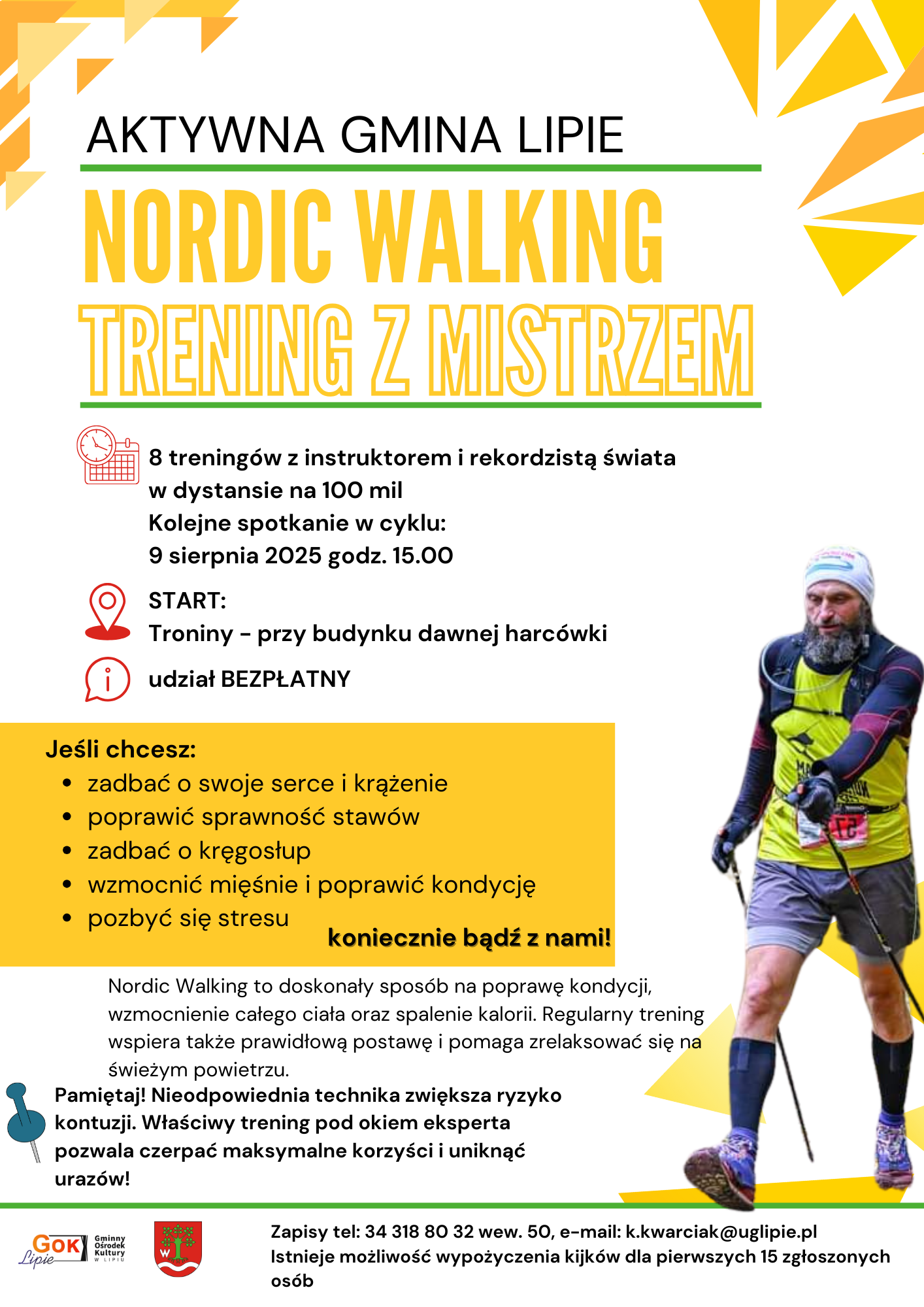 Plakat zapraszający na Nordic Walking - Trening z Mistrzem