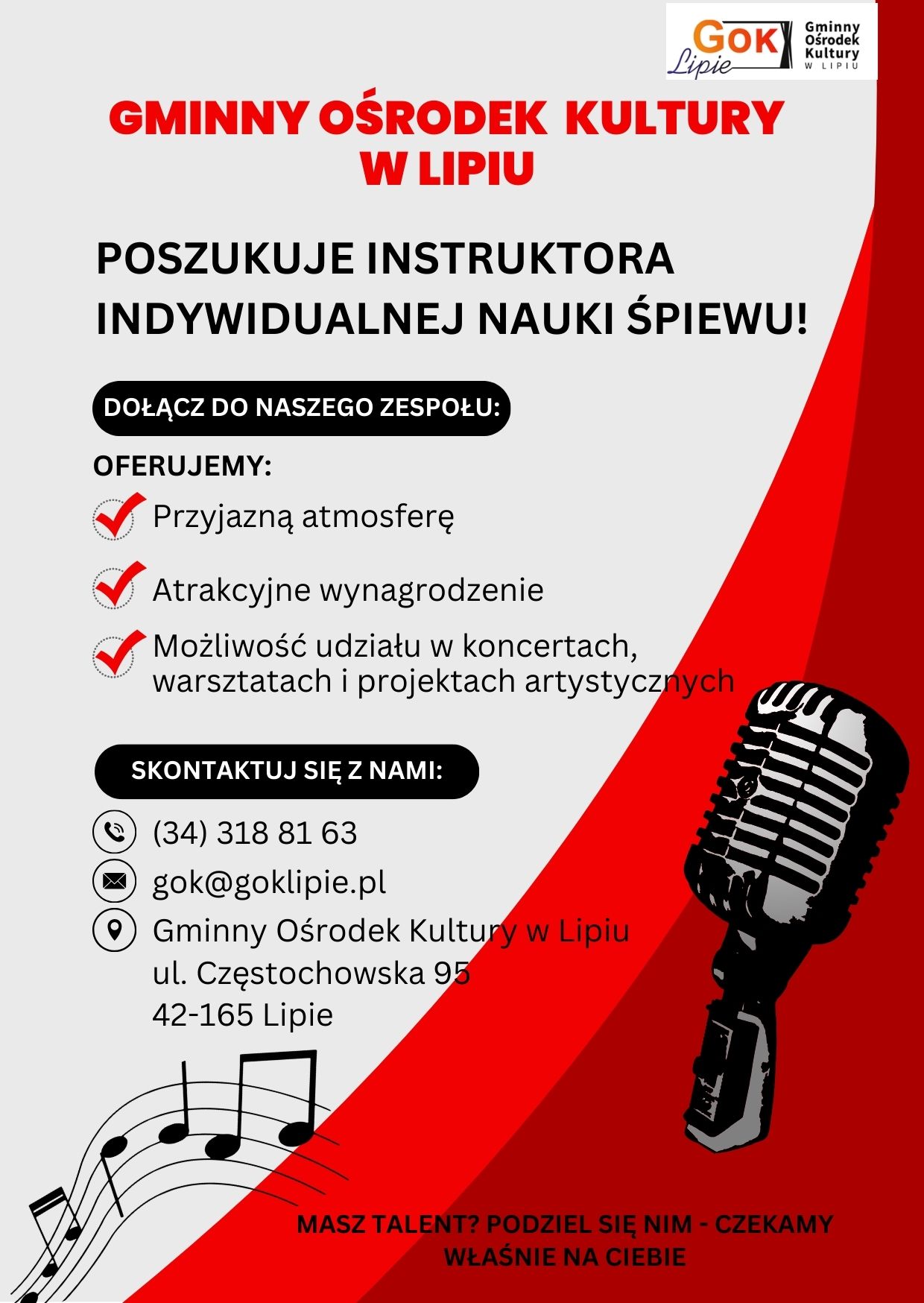 Ogłoszenie - instruktor nauki śpiewu