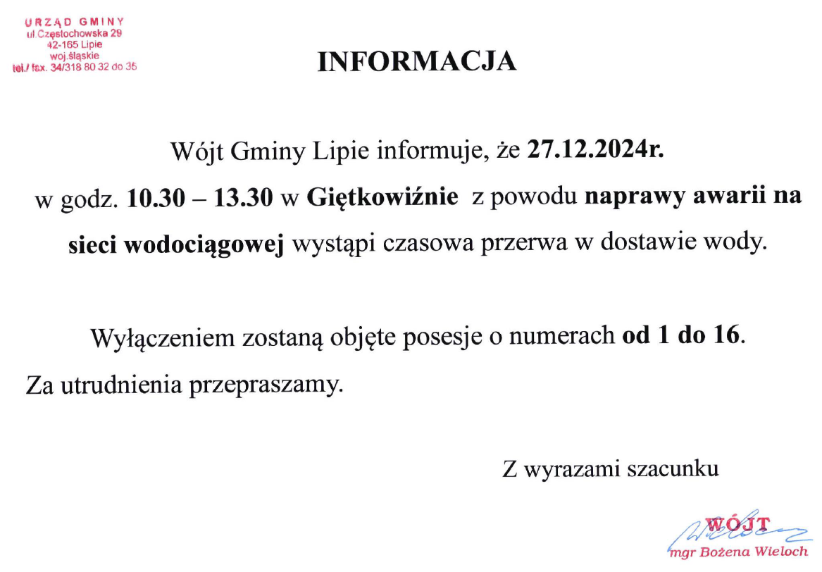 Przerwa w dostawie wody