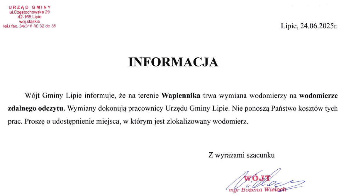 Informacja o wymianie wodomierzy