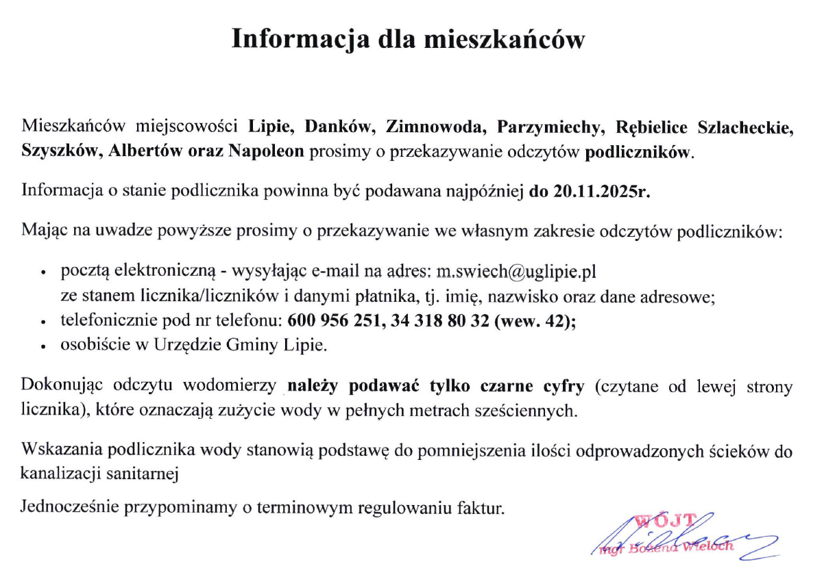 Informacja dla mieszkańców