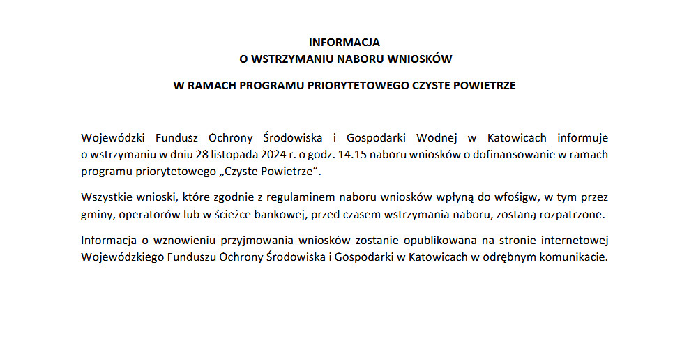 Komunikat WFOŚiGW.