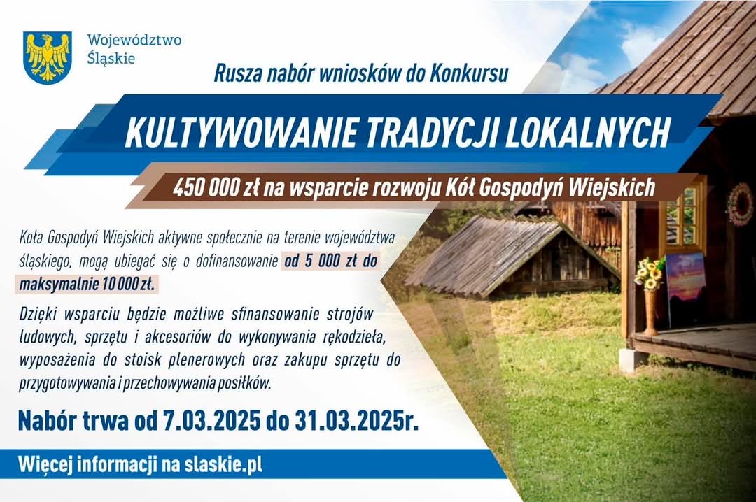 plakat o rozpoczęciu naborów w ramach programu Kultywowanie Tradycji Lokalnych od 7 marca.