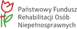 kwiat i napis Państwowy Fundusz Rehabilitacji Osób Niepełnosprawnych