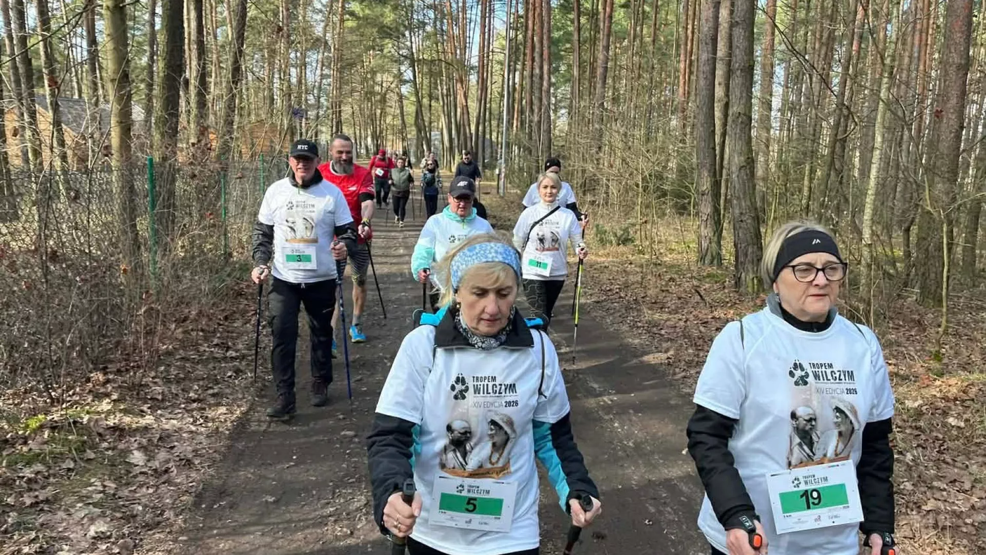 Uczestnicy marszu nordic walking na trasie podczas wydarzenia