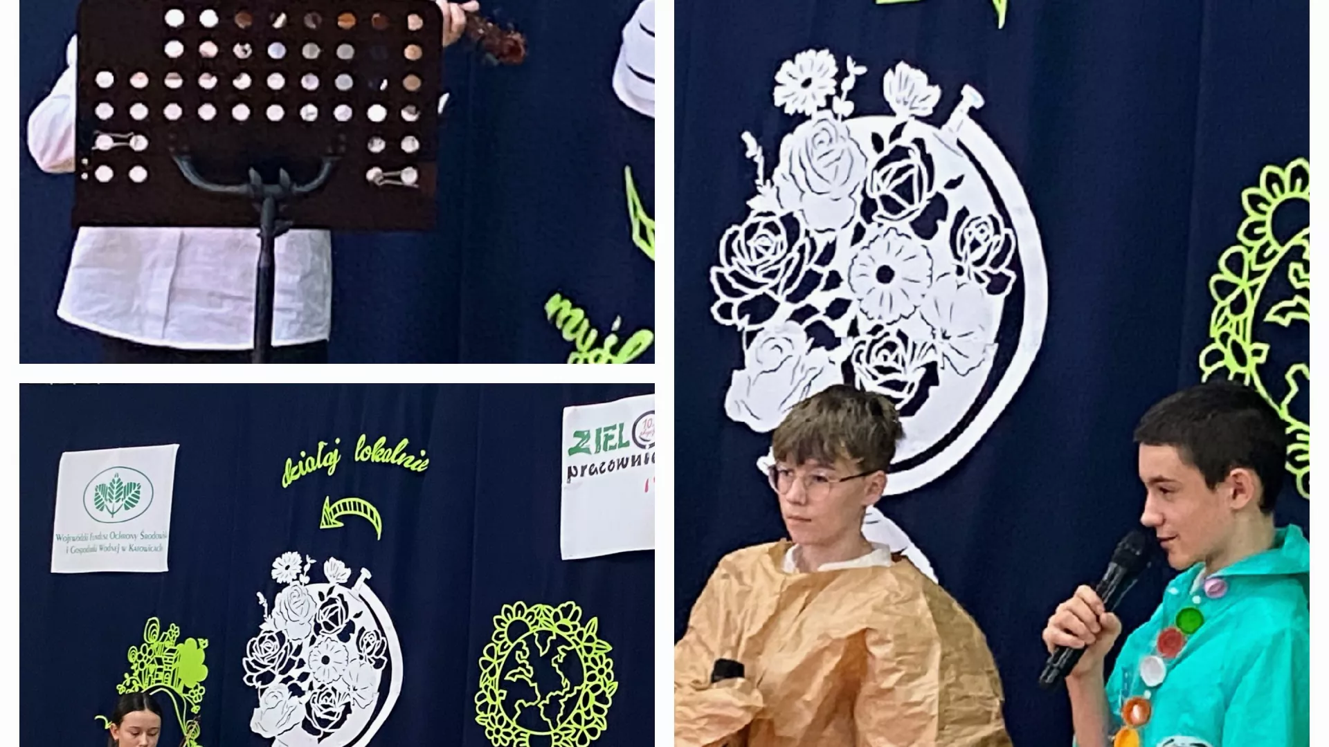 Kolaż zdjęć z uroczystości otwarcia zielonej pracowni w szkole w Lindowie.