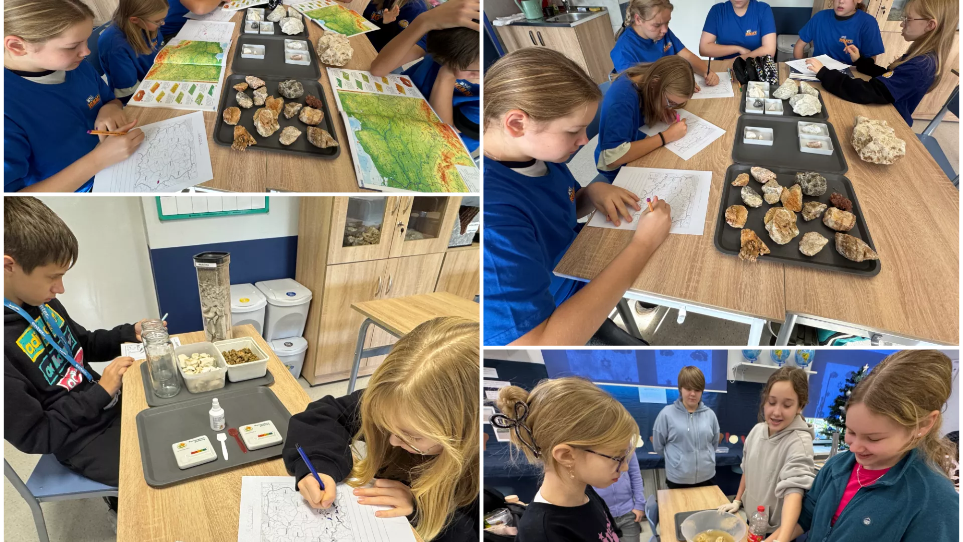 Kolaż zdjęć z realizacji projektu w szkole