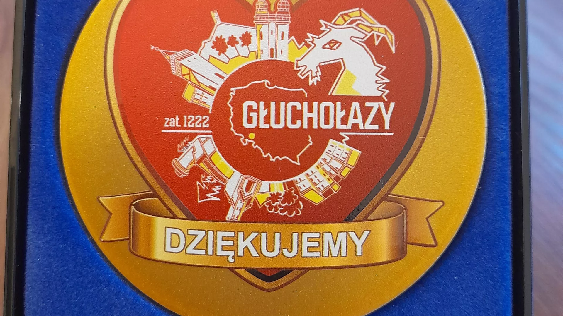 Medal symbolizujący wdzięczność społeczności Głuchołaz za okazaną im pomoc.