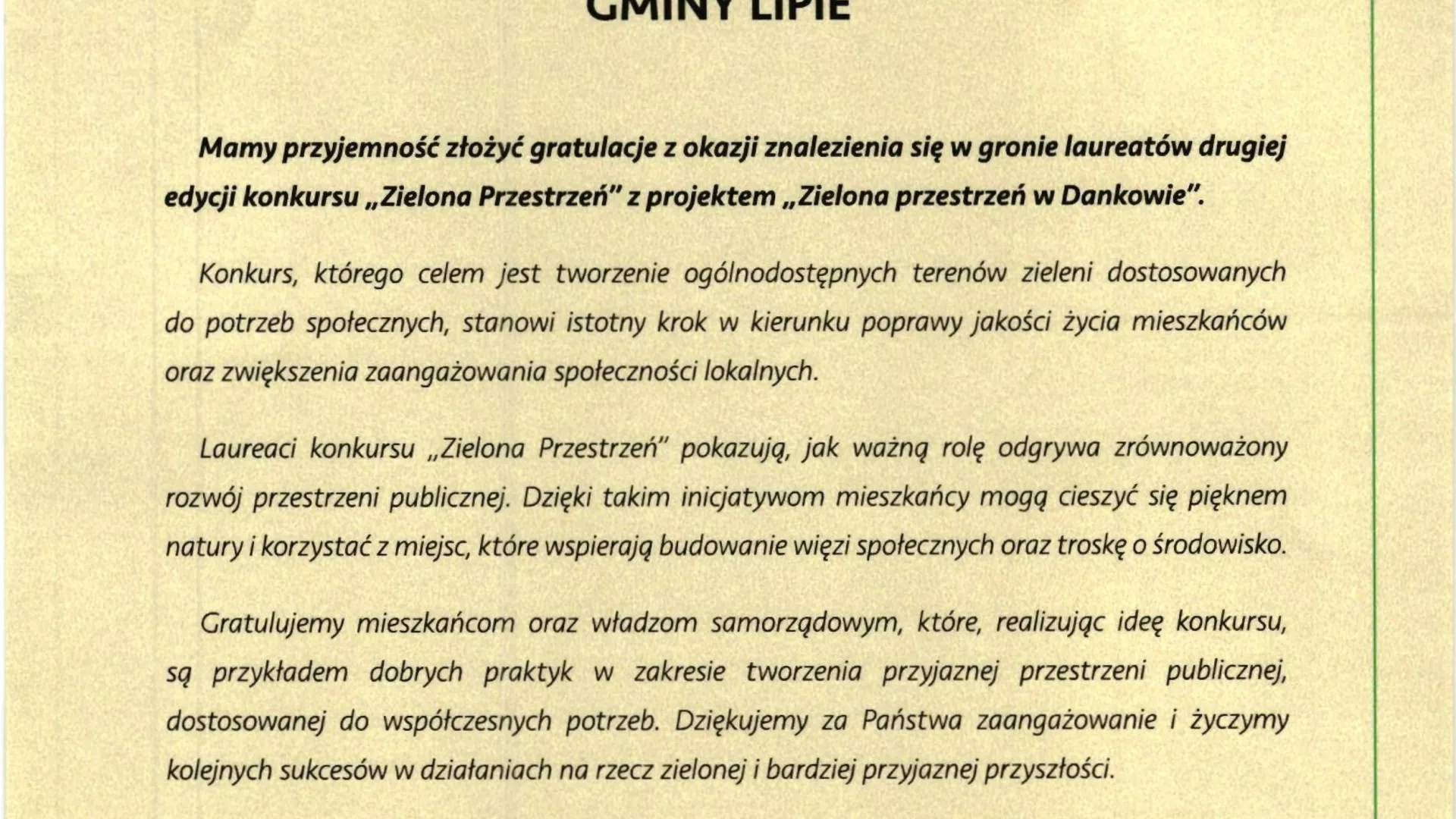 Pismo gratulacyjne z WFOŚiGW.