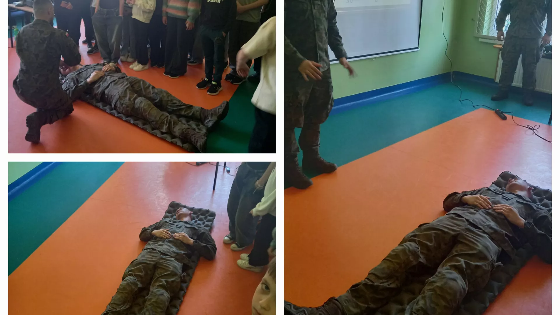 Kolaż zdjęć z zajęć w ramach trzeciej edycji programu Edukacja z wojskiem w szkole Lindowie.