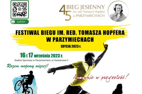 Plakat 45. Biegu Jesiennego im. red. Tomasza Hopfera w Parzymiechach.