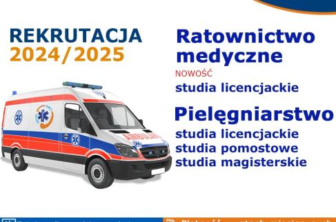 Plakat informacyjny o rekrutacji 2024/2025 Wyższej Szkoły Zarządzania w Częstochowie