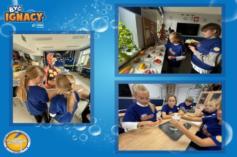 Kolaż trzech zdjęć na których uczniowie wykonują doświadczenia