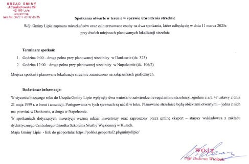 Spotkania otwarte w terenie w sprawie utworzenia strzelnic