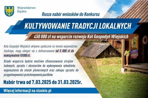plakat o rozpoczęciu naborów w ramach programu Kultywowanie Tradycji Lokalnych od 7 marca.