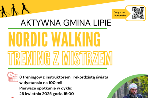 Plakat zapraszający na Trening Nordic Walking z Mistrzem