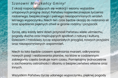 Życzenia dla mieszkańców z okazji nadchodzących wakacji 