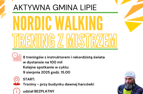 Plakat zapraszający na Nordic Walking - Trening z Mistrzem