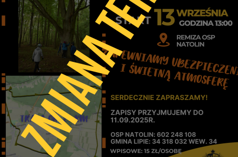 Plakat informujący o zmianie terminu Rajdu rowerowego