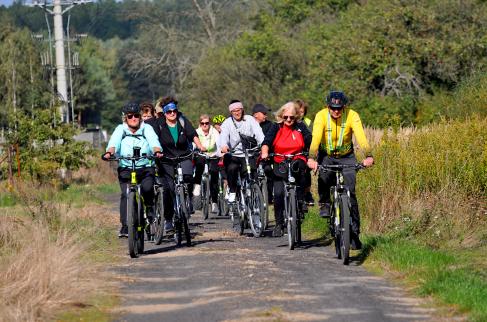Przejazd uczestników rajdu długim leśnym duktem.