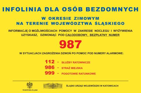 Plakat infolinia dla osób bezdomnych 