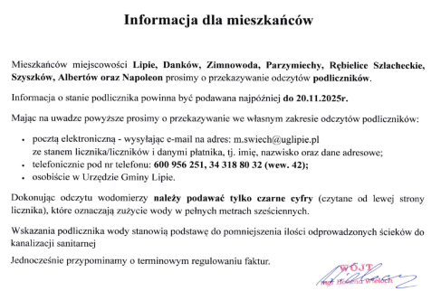 Informacja dla mieszkańców