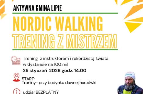 Plakat zapraszający na trening nordic walking 25 stycznia 2026