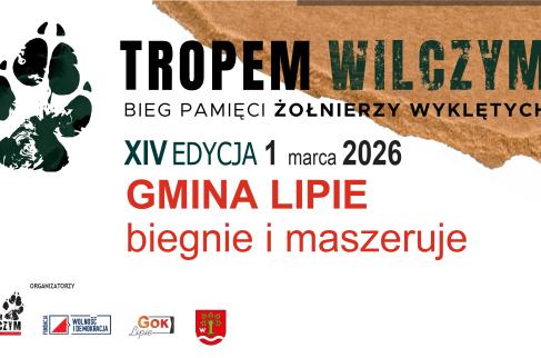 Plakat z Napisem Tropem Wilczym Bieg Pamięci Żołnierzy Wyklętych XIV Edycja