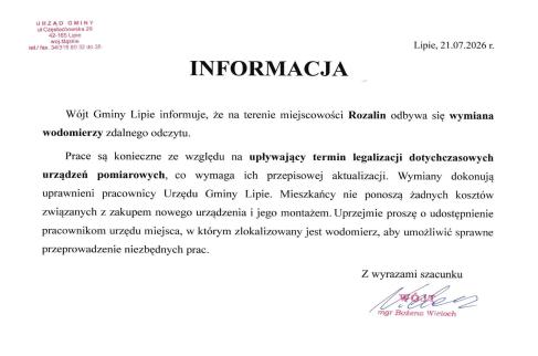 Informacja o wymianie wodomierzy