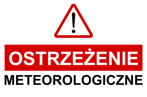 Trójkąt z wykrzyknikiem i napis ostrzeżenie meteorologiczne
